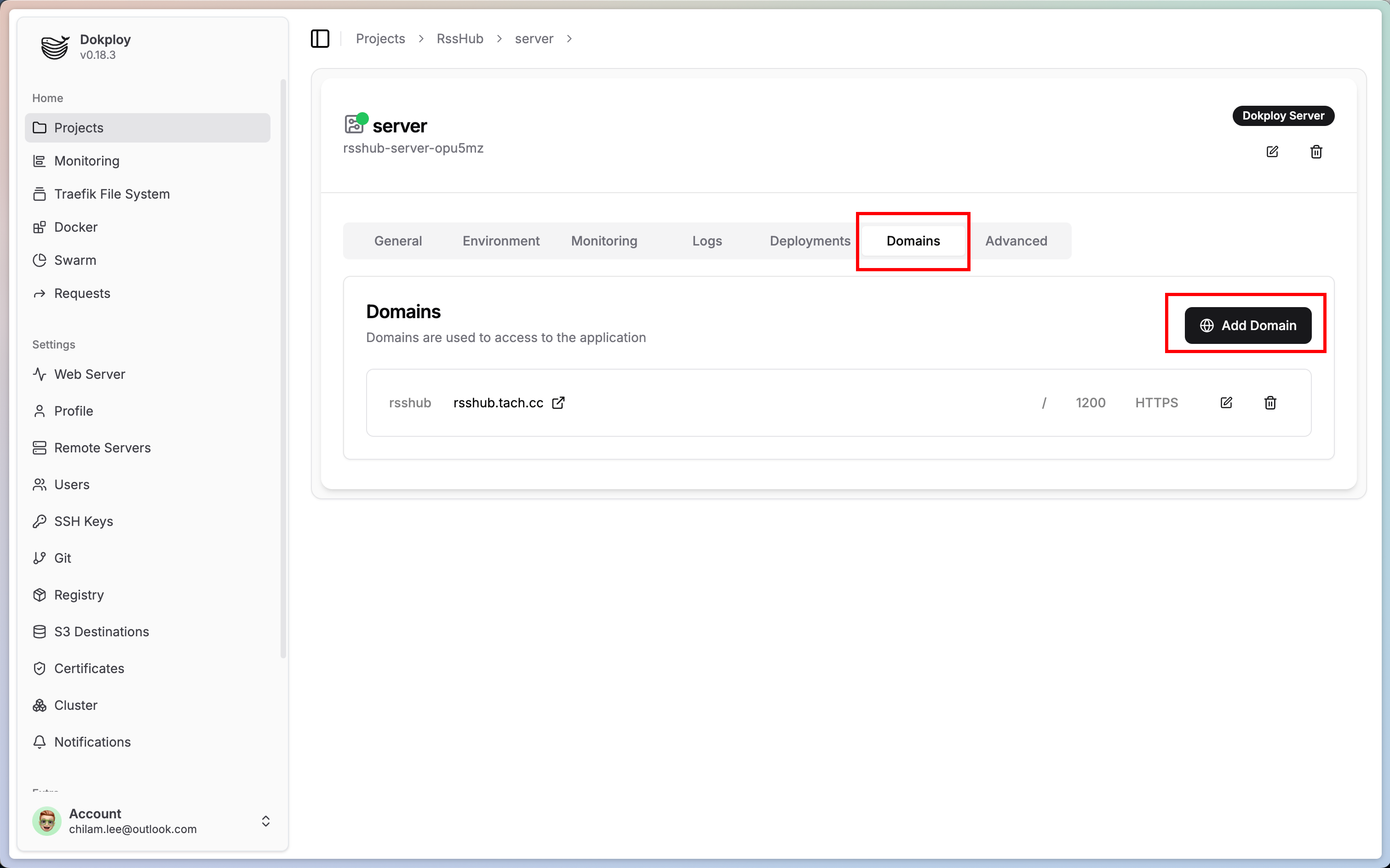 dokploy domain config 1