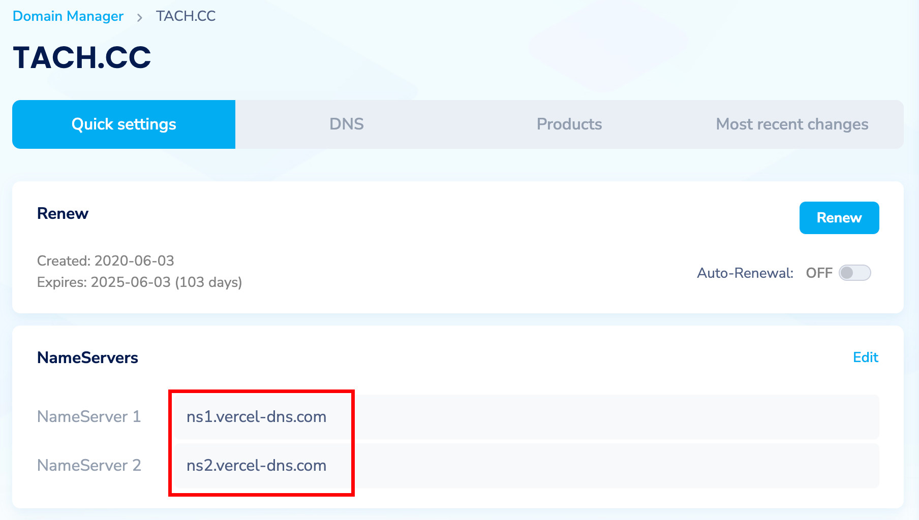 nameslio domain config